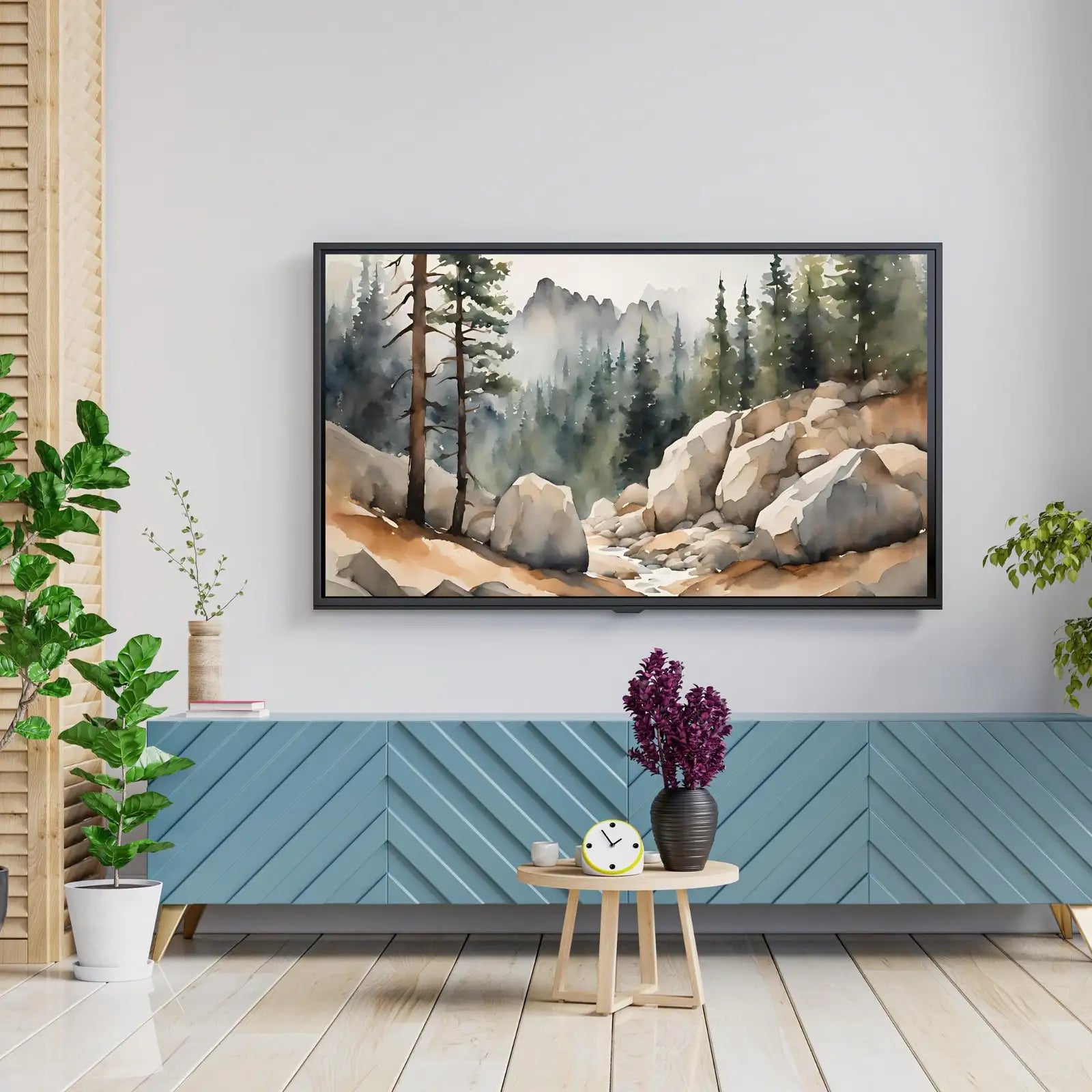 Watercolor Minimalist Landscape Decor. Frame TV Art for Samsung Frame TV. 4K Nature Scene Wall Art for Modern Homes. – Frame TV Digital Download Art – Digital Download