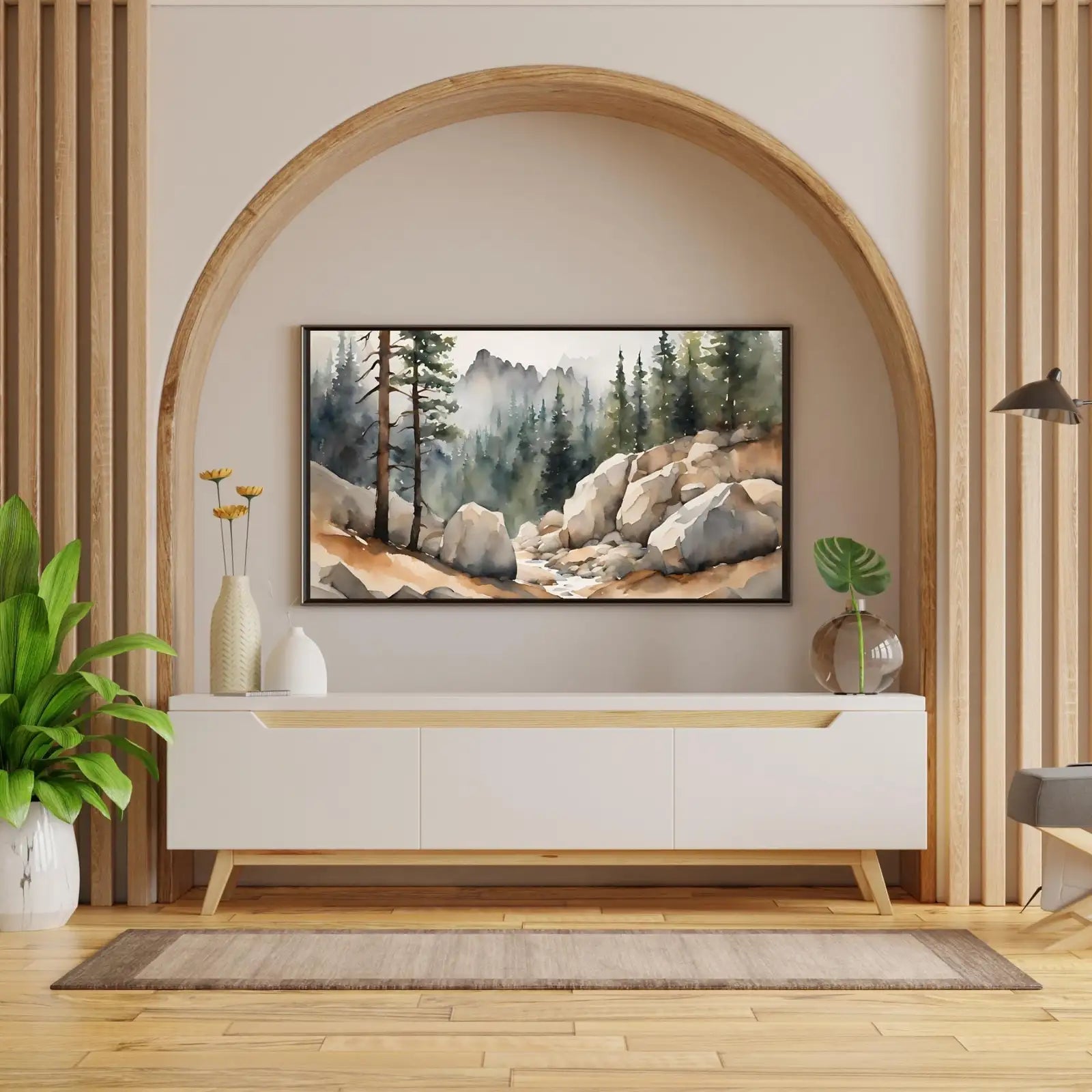 Watercolor Minimalist Landscape Decor. Frame TV Art for Samsung Frame TV. 4K Nature Scene Wall Art for Modern Homes. – Frame TV Digital Download Art – Digital Download