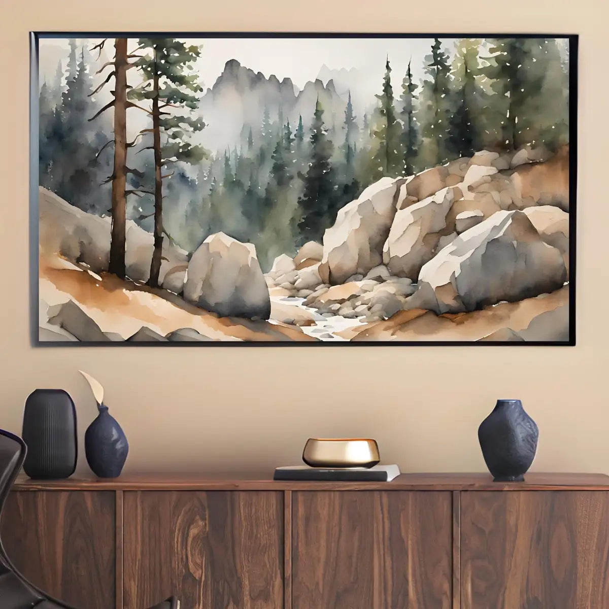 Watercolor Minimalist Landscape Decor. Frame TV Art for Samsung Frame TV. 4K Nature Scene Wall Art for Modern Homes. – Frame TV Digital Download Art – Digital Download