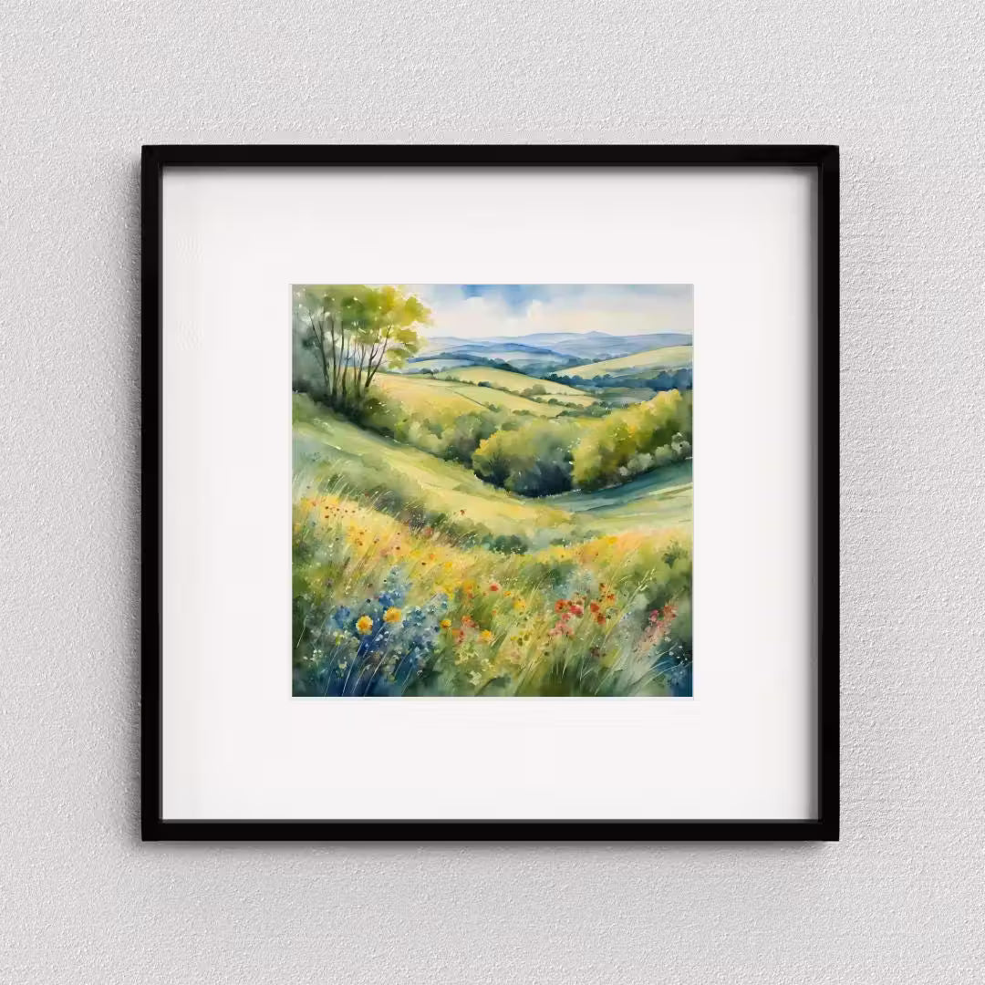 Watercolor Painting Printable Art I Countryside Floral Design I Colorful Square Format Wall Decor – Printable Wall Art