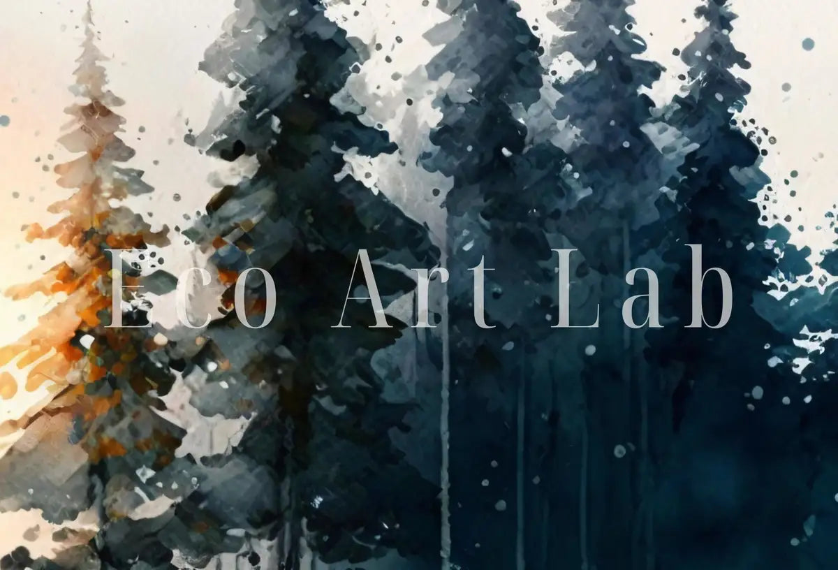 Art de paysage de sentier de forêt d’hiver aquarelle. Peinture d’arbres de forêt verte. Art mural. Décor nature numérique de forêt