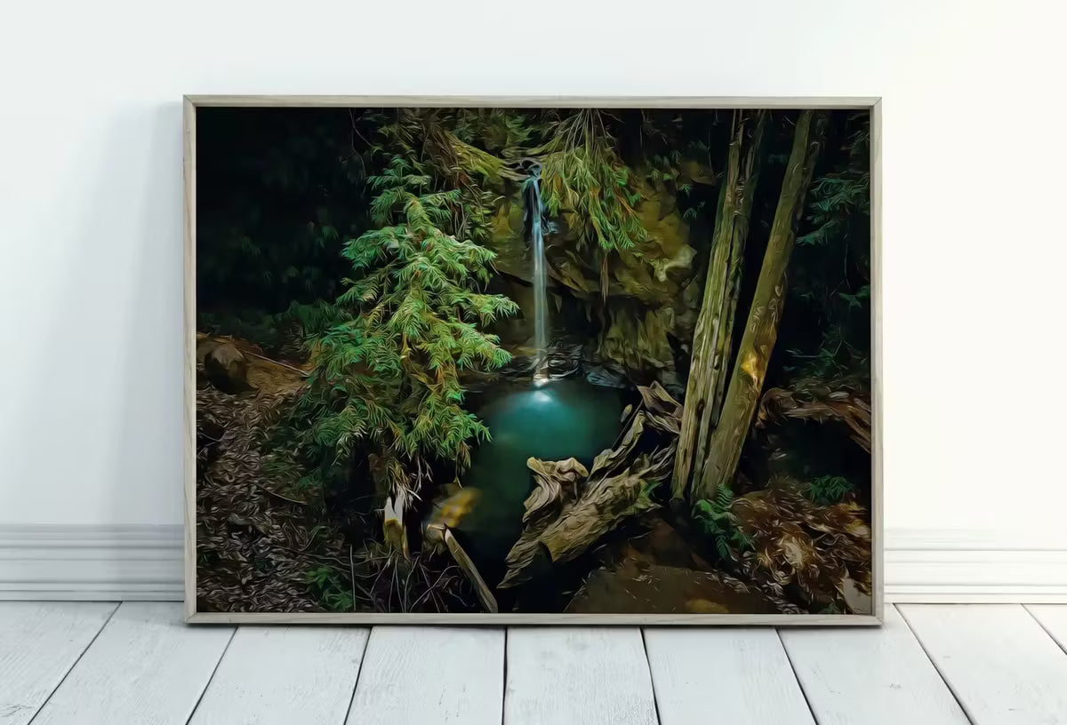 Waterfall Painting Printable Wall Art. Instant Download Print of a Waterfall Pouring Down Into a Pond in the Woods. Nature Print Home Decor – Printable Wall Art