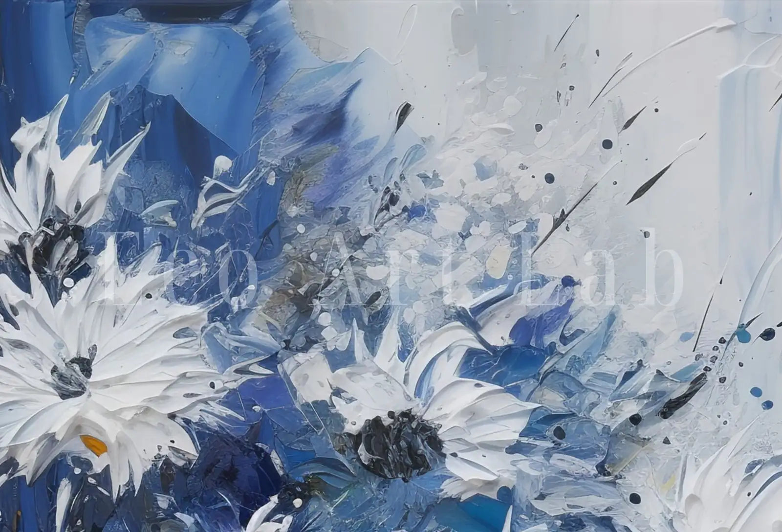 Impression de fleurs blanches et bleues. Décoration murale florale texturée. Art mural imprimable de fleurs abstraites. Peinture moderne de fleurs en texture. Téléchargement instantané.