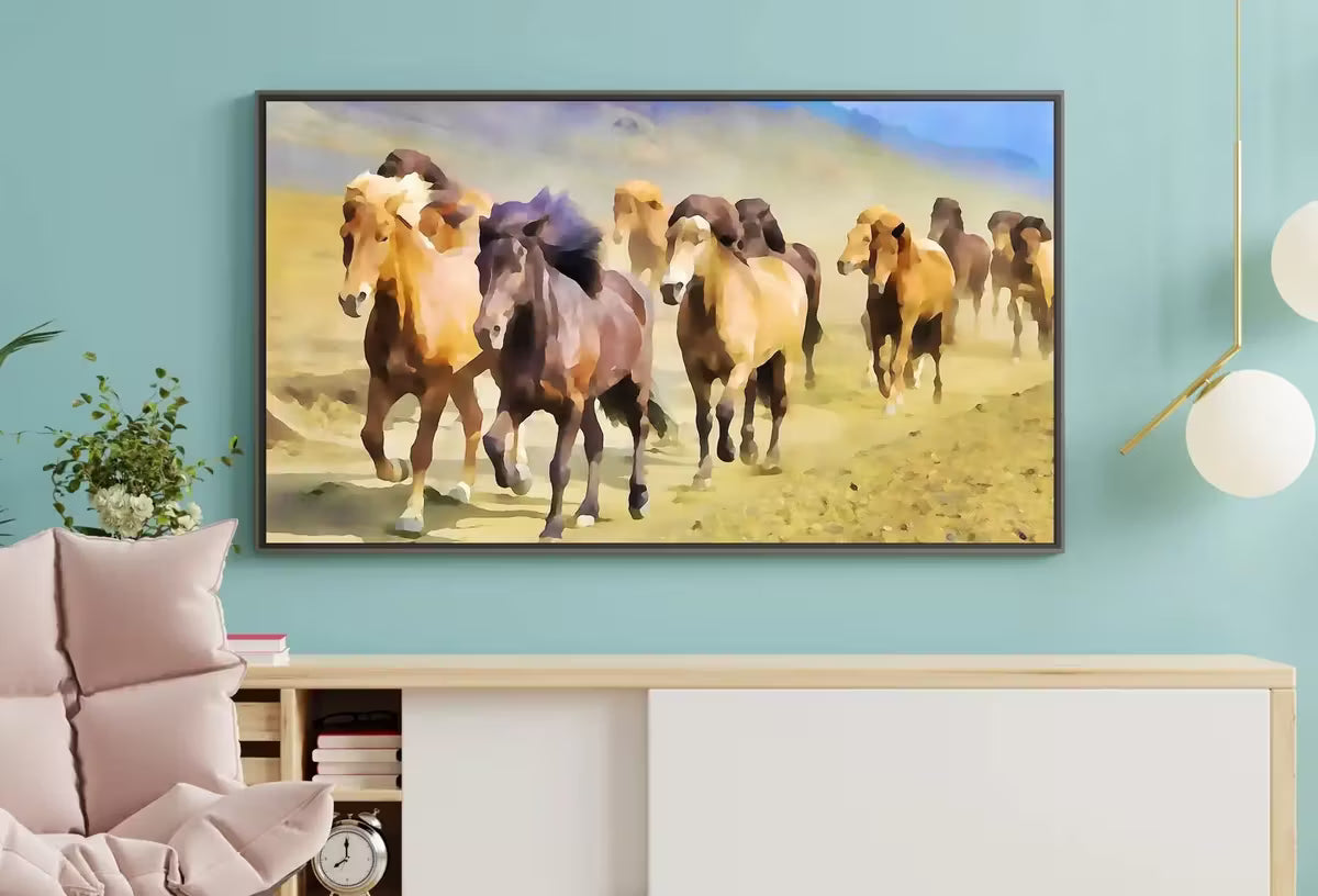Wild Horses Galloping Digital Painting, Frame TV Art , Art for Tv, Colorful Art for Frame TV – Frame TV  Art