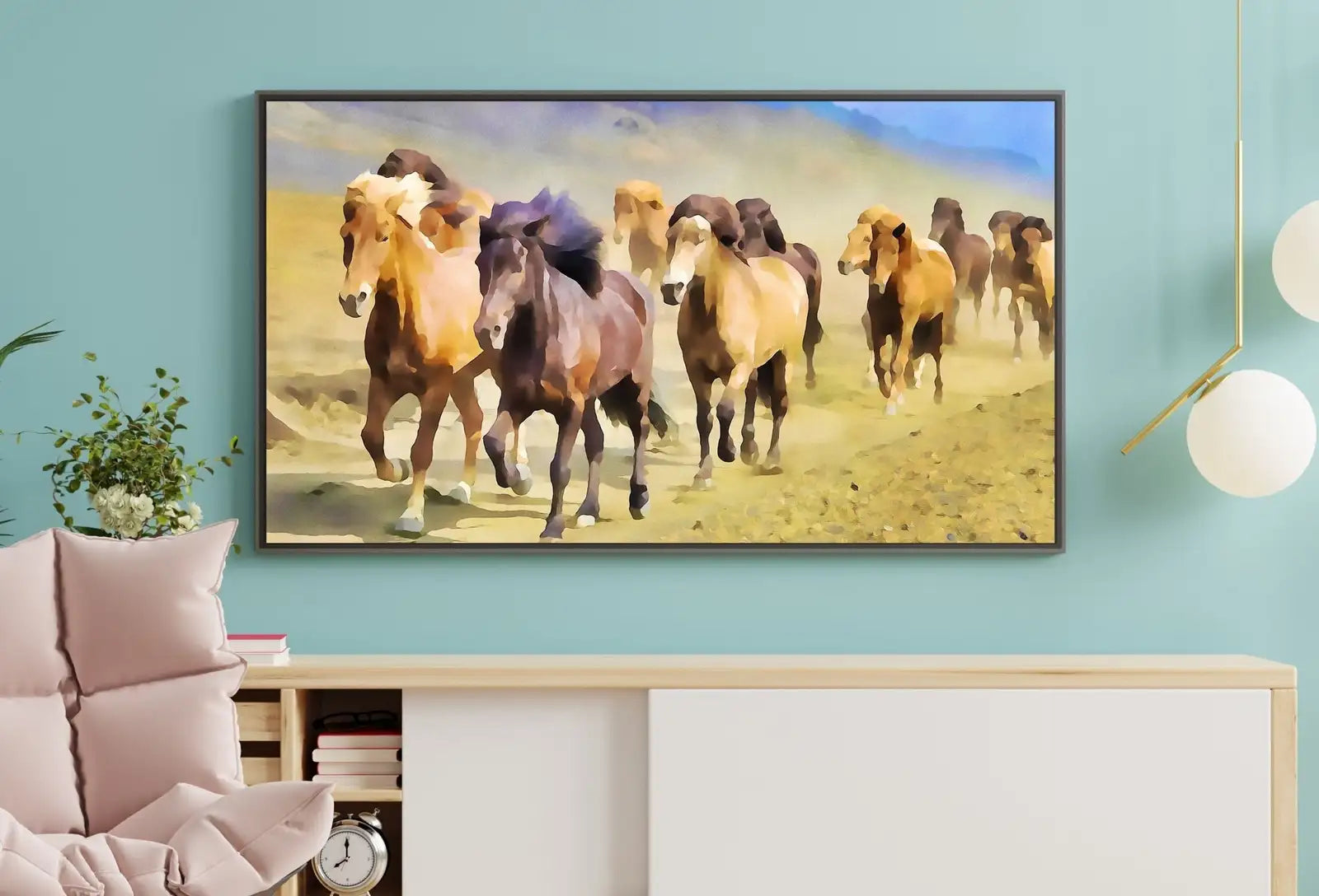 Detail view of artwork from Wild Horses Galloping Digital Painting, Frame TV Art Digital Download, Art for Tv, Colorful Art for Frame TV. (variation 1)