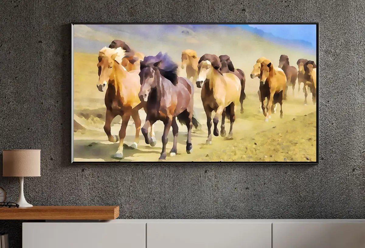 Detail view of artwork from Wild Horses Galloping Digital Painting, Frame TV Art Digital Download, Art for Tv, Colorful Art for Frame TV. (variation 2)