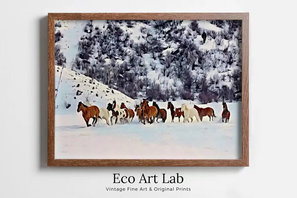 Wild Horses in Snow Digital Art Print. Horse Painting Animal Wall Art. Horse Poster Wall Decor, Horse Printable, Horse Photography – Printable Wall Art