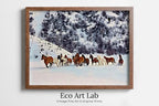 Framed view of Wild Horses in Snow Digital Art Print. Horse Painting Animal Wall Art. Horse Poster Wall Decor, Horse Printable, Horse Photography – printable wall art digital download.