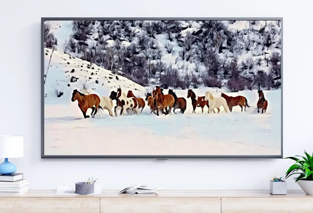 Wild Horses in Snow Frame TV Art. Horse Painting Samsung Frame TV Art. Instant Download Nature Animal Art for TV. Colorful Art for Frame tv – Frame TV  Art