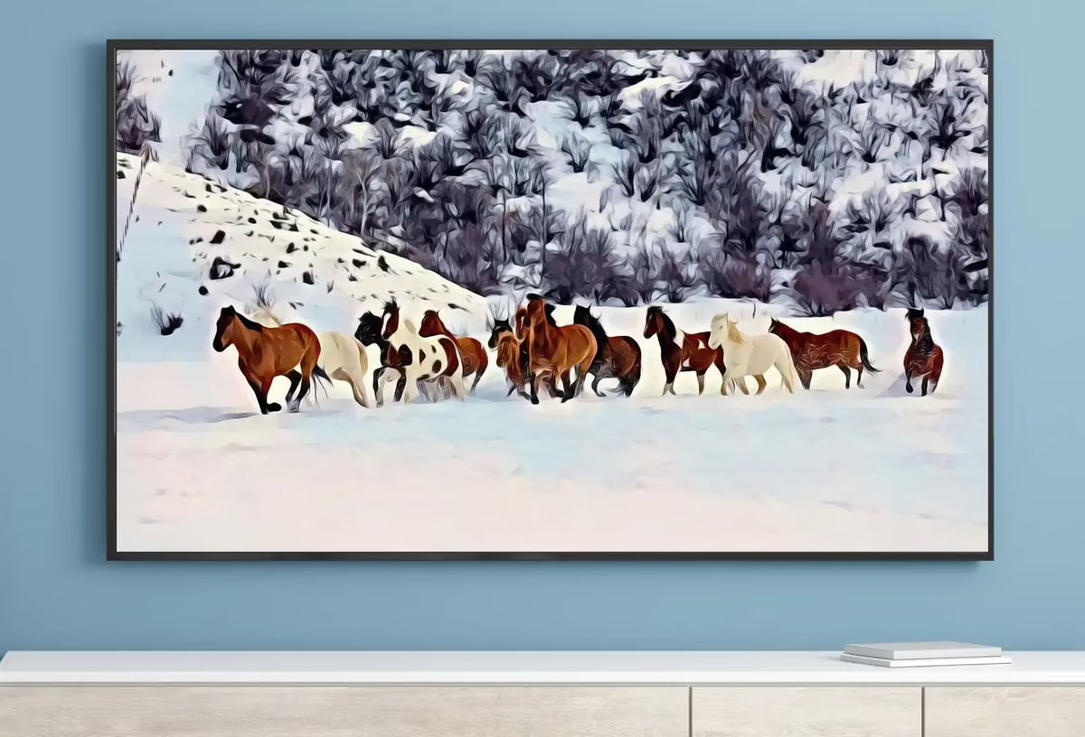 Wild Horses in Snow Frame TV Art. Horse Painting Samsung Frame TV Art. Instant Download Nature Animal Art for TV. Colorful Art for Frame tv – Frame TV  Art