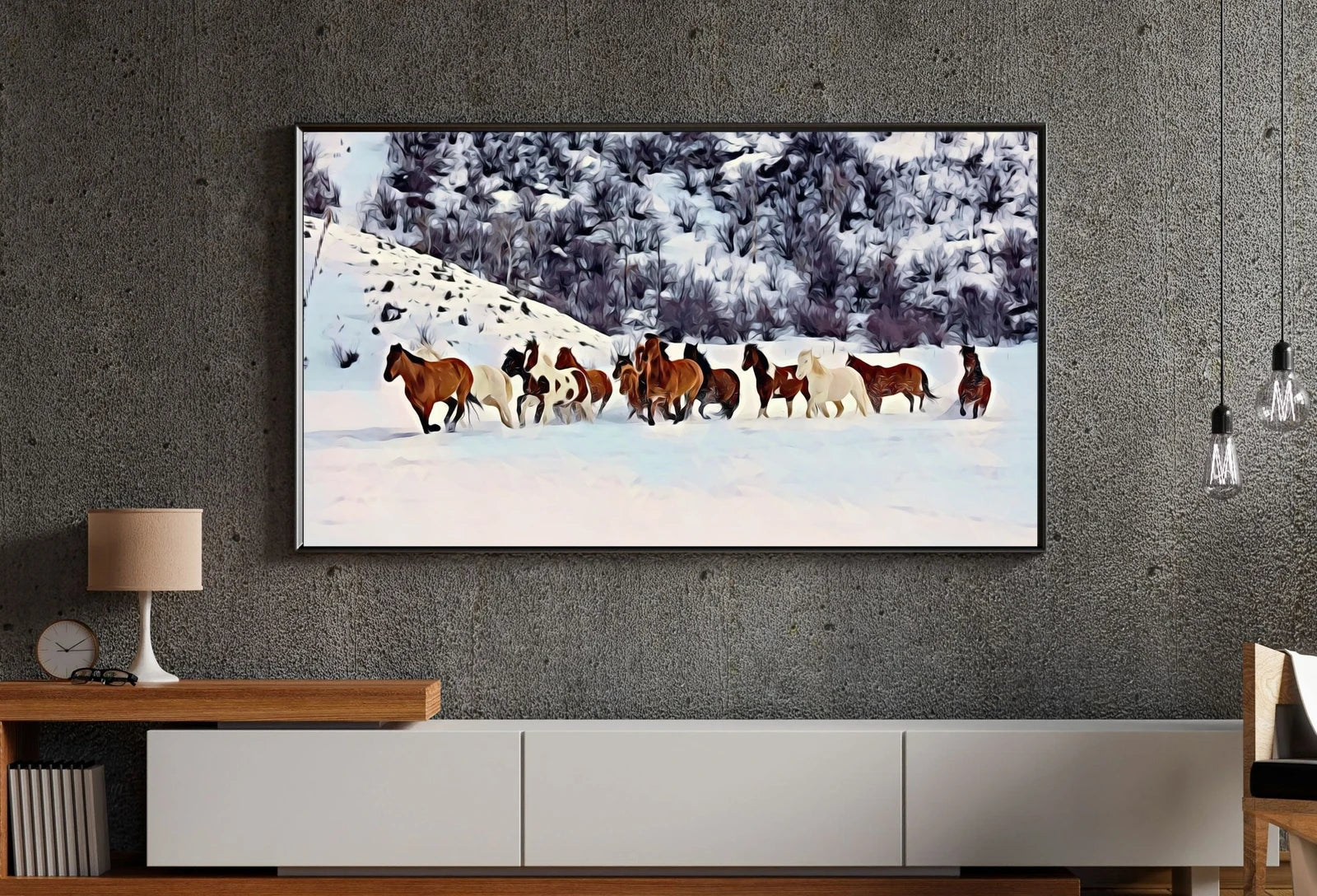 Second included artwork preview from Wild Horses in Snow Frame TV Art. Horse Painting Samsung Frame TV Art. Instant Download Nature Animal Art for TV. Colorful Art for Frame tv featuring various scenes.