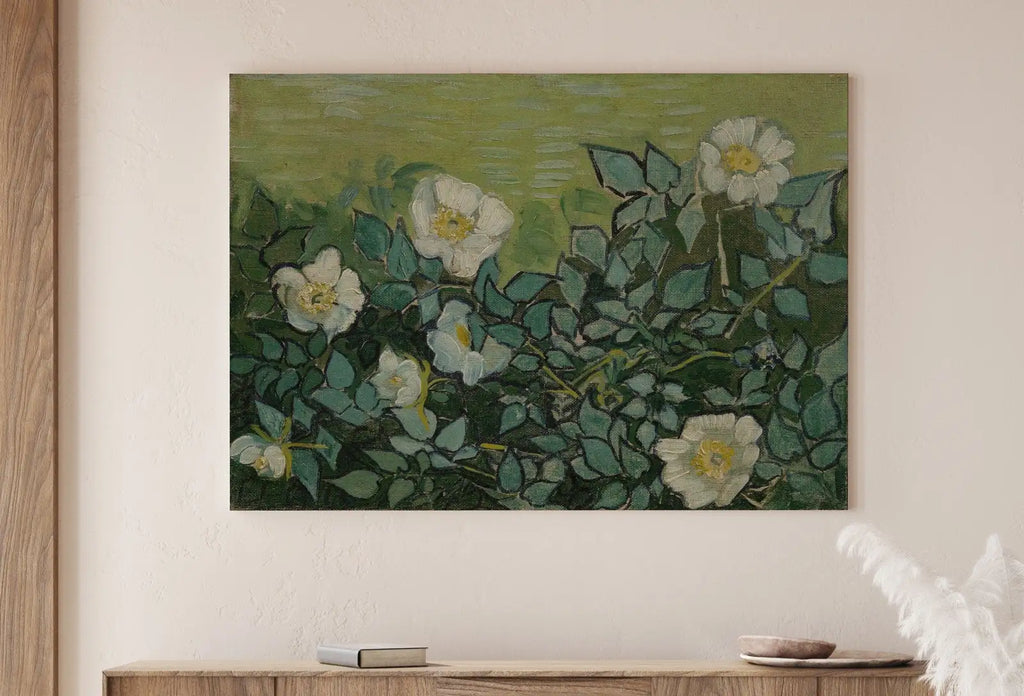Detail view of artwork from Wild Roses Famous van Gogh Painting Art Print. Instant Download Printable van Gogh Fine Art. Vintage Botanical Art. White Roses Painting.. (variation 1)