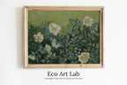Framed view of Wild Roses Famous van Gogh Painting Art Print. Instant Download Printable van Gogh Fine Art. Vintage Botanical Art. White Roses Painting. – printable wall art digital download.