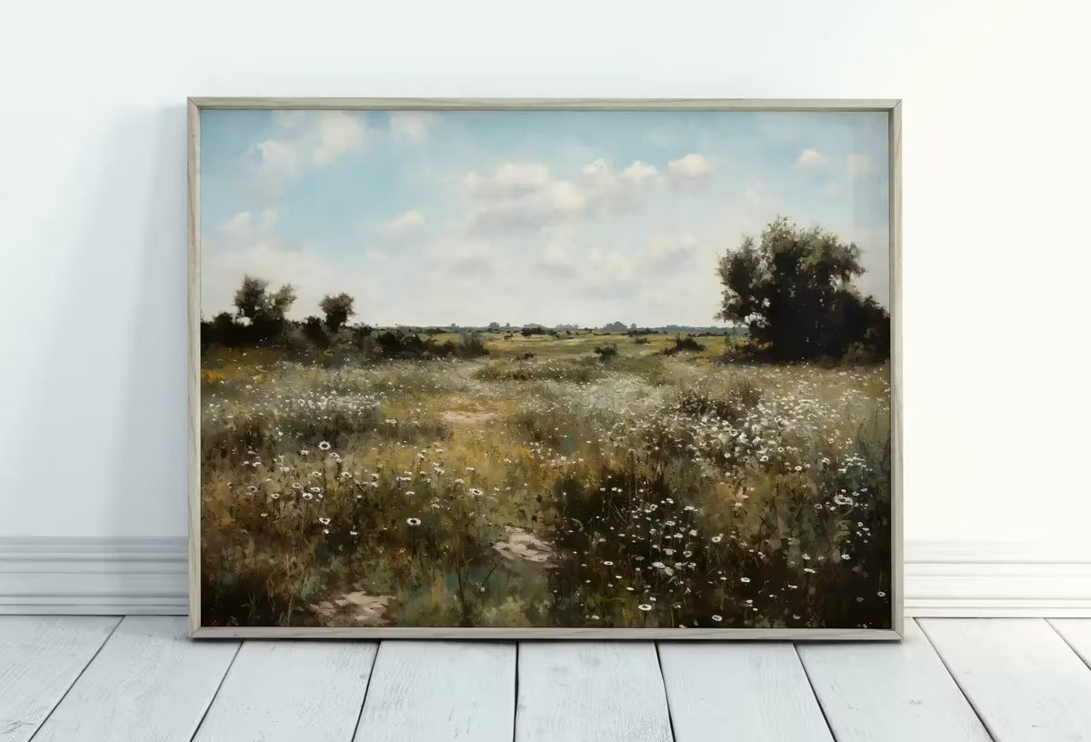 Wildflower Field Printable Art | Landscape Oil Painting | Country Field Wall Art | Vintage Landscape Art Print |  – Printable Wall Art