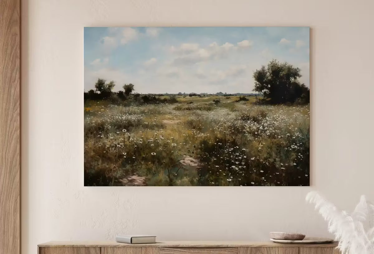 Wildflower Field Printable Art | Landscape Oil Painting | Country Field Wall Art | Vintage Landscape Art Print |  – Printable Wall Art