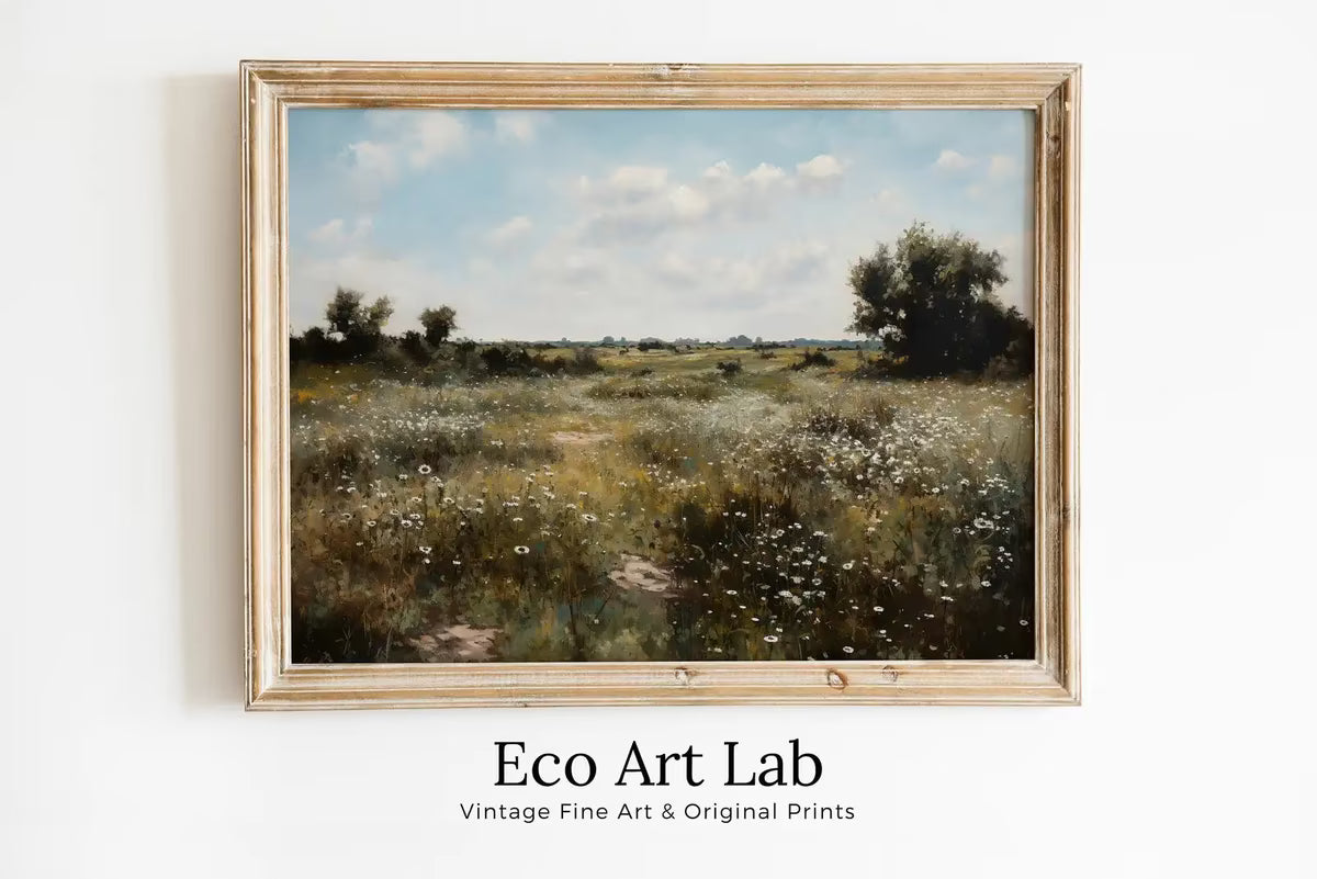 Wildflower Field Printable Art | Landscape Oil Painting | Country Field Wall Art | Vintage Landscape Art Print |  – Printable Wall Art