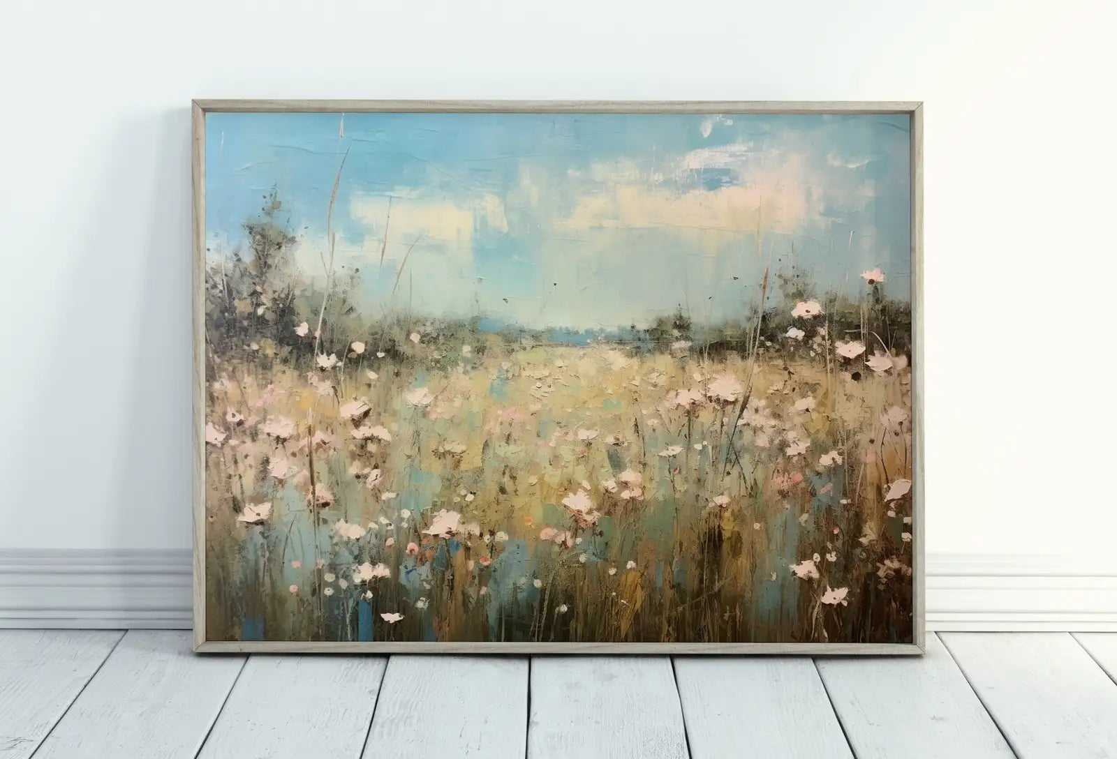 Champ de fleurs sauvages à imprimer, décor de ferme, peinture de paysage, décor cottagecore, téléchargement numérique