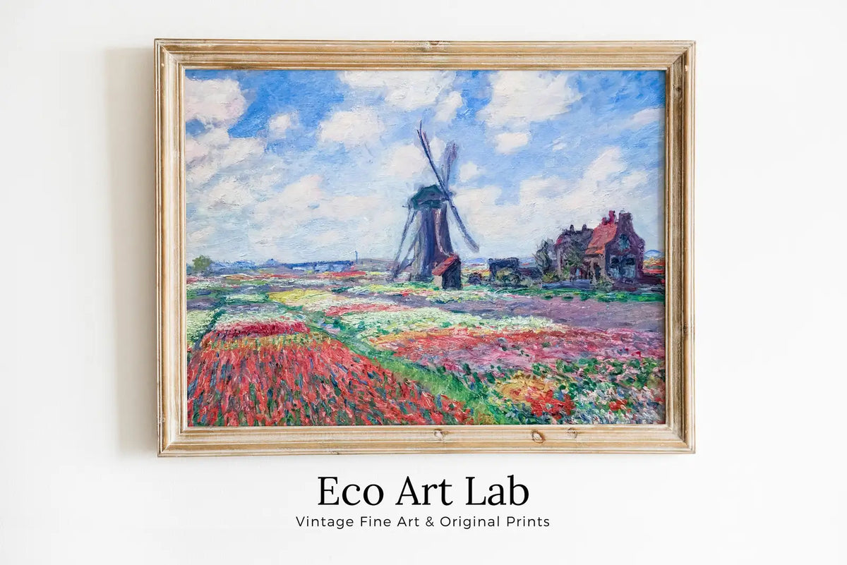Framed view of Windmill in Tulip Field Famous Claude Monet Painting. Instant Download Vintage Decor. Monet Botanical Printable Wall Art. Vintage Decor – printable wall art digital download.