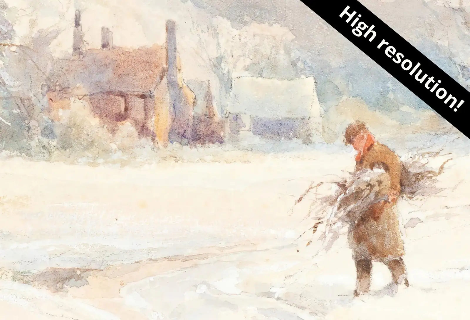 Winter Farm Town Painting Vintage Landscape Print. Country Soft Colors Watercolor Painting Winter Landscape. Farmhouse Country Art Print – Printable Wall Art Digital Download – Digital Download