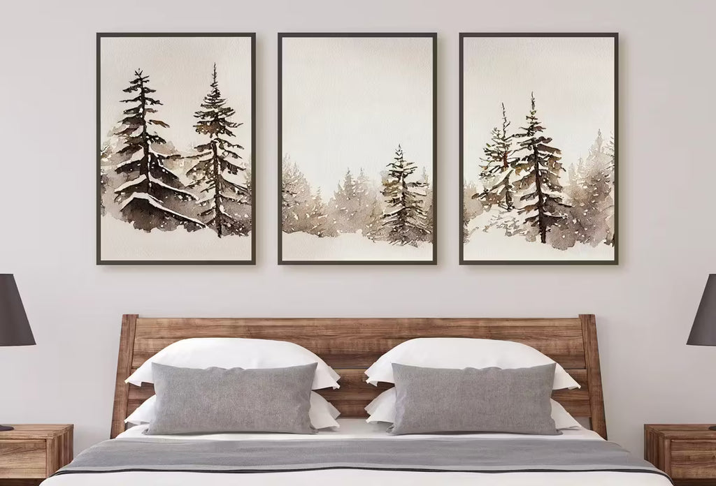 Winter Forest Landscape Printable. Set of 3 Prints. Snowy Forest Watercolor Painting. Printable Wall Art. 3 Piece Wall Art. Gallery Wall Set – Printable Wall Art Set