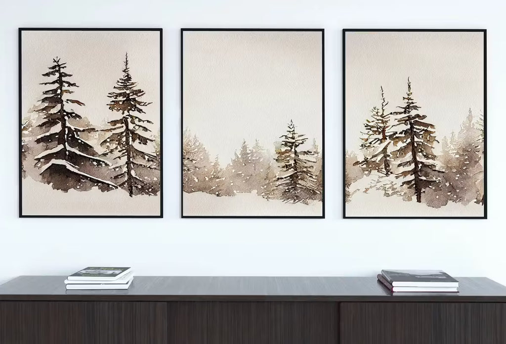 Winter Forest Landscape Printable. Set of 3 Prints. Snowy Forest Watercolor Painting. Printable Wall Art. 3 Piece Wall Art. Gallery Wall Set – Printable Wall Art Set
