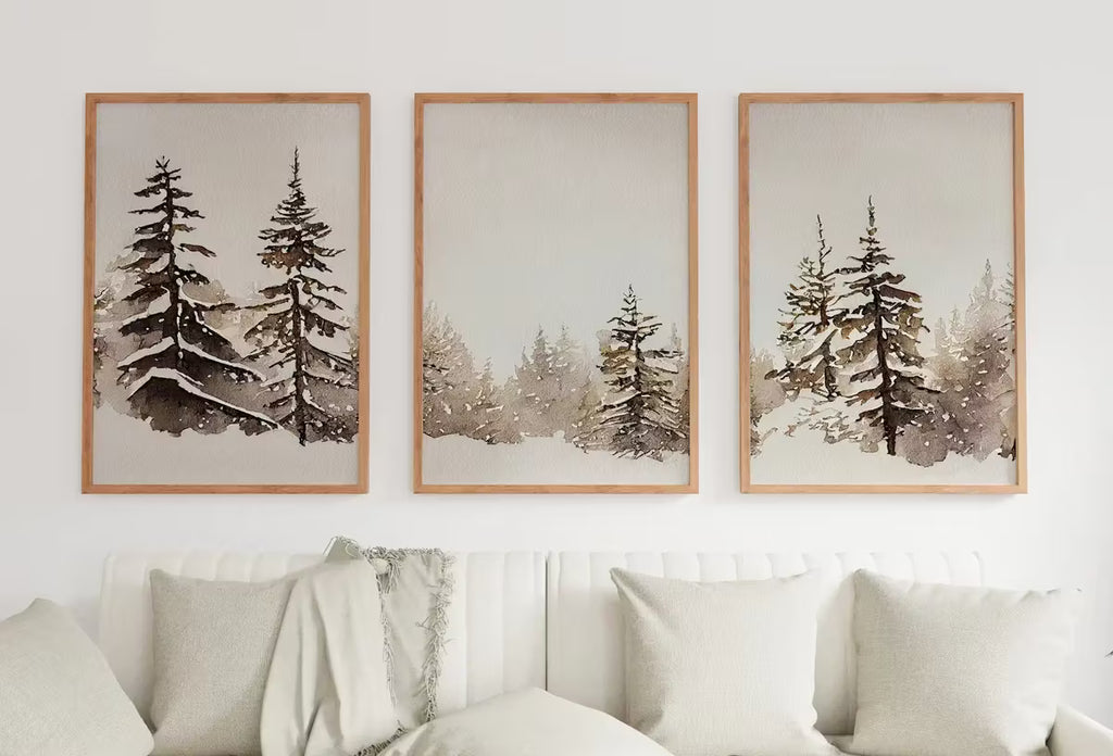 Winter Forest Landscape Printable. Set of 3 Prints. Snowy Forest Watercolor Painting. Printable Wall Art. 3 Piece Wall Art. Gallery Wall Set – Printable Wall Art Set