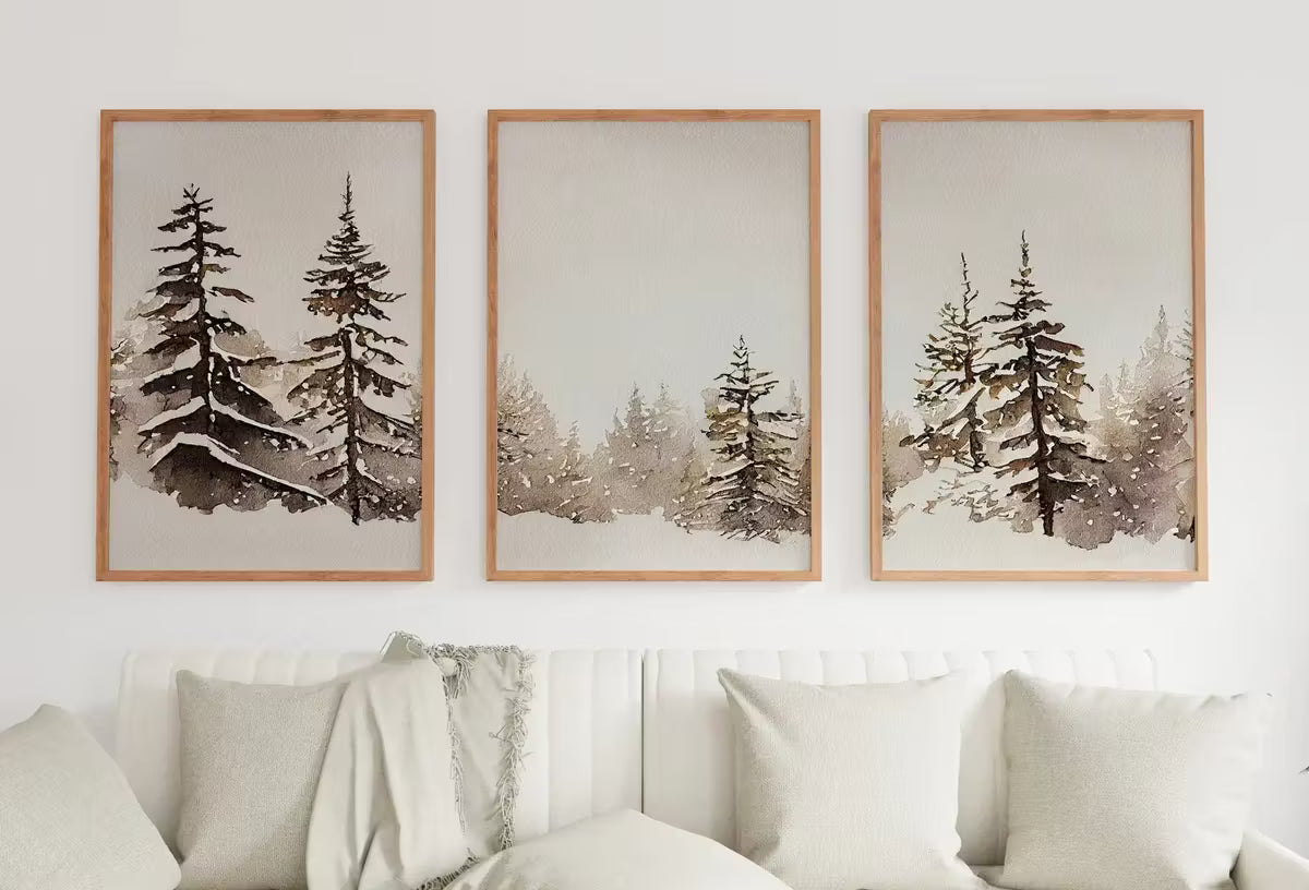 Winter Forest Landscape Printable. Set of 3 Prints. Snowy Forest Watercolor Painting. Printable Wall Art. 3 Piece Wall Art. Gallery Wall Set – Printable Wall Art Set