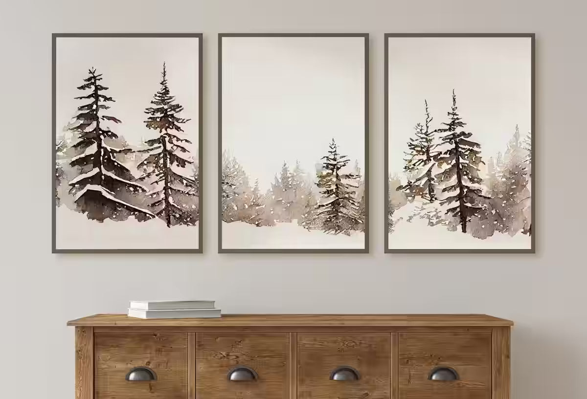 Winter Forest Landscape Printable. Set of 3 Prints. Snowy Forest Watercolor Painting. Printable Wall Art. 3 Piece Wall Art. Gallery Wall Set – Printable Wall Art Set