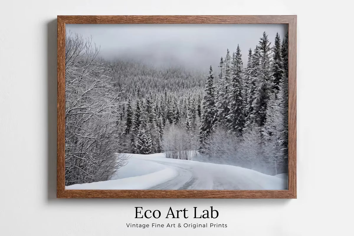 Winter Forest Trail Landscape Digital Painting. Printable Wall Art. Home or Office Decor. Nature Print Digital Winter Art. Instant Download – Printable Wall Art