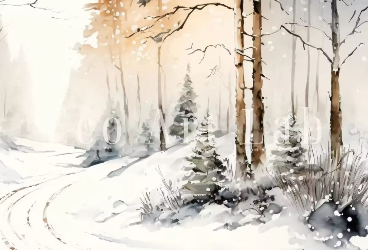 Winter Forest Trail Watercolor Landscape Printable Art. Green Forest Trees Painting Print. Printable Wall Art. Digital Forest Nature Decor – Printable Wall Art