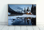 Winter Log Cabin in Snowy Mountains. Landscape Digital Painting. Printable Wall Art. Home or Office Decor Nature Art Print. Instant Download – Printable Wall Art Digital Download – Digital Download
