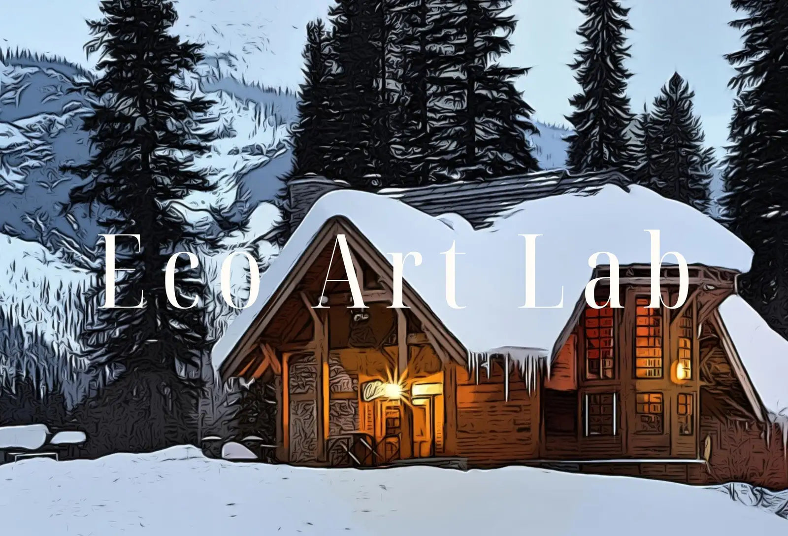 Winter Log Cabin in Snowy Mountains. Landscape Digital Painting. Printable Wall Art. Home or Office Decor Nature Art Print. Instant Download – Printable Wall Art Digital Download – Digital Download