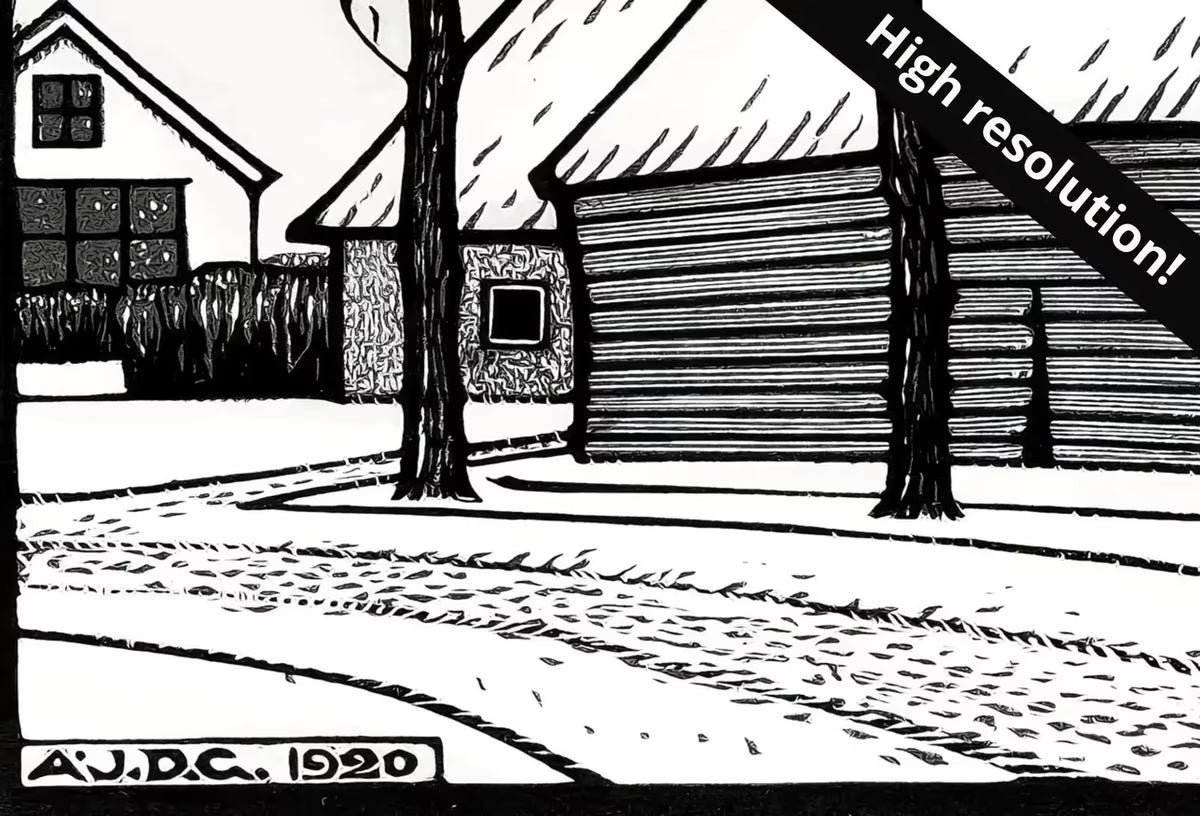 Winter Scene Vintage Art Nouveau Print. Instant Download Black and White Print. Julie De Graag Poster Printable Wall Art. Art Nouveau Poster – Printable Wall Art