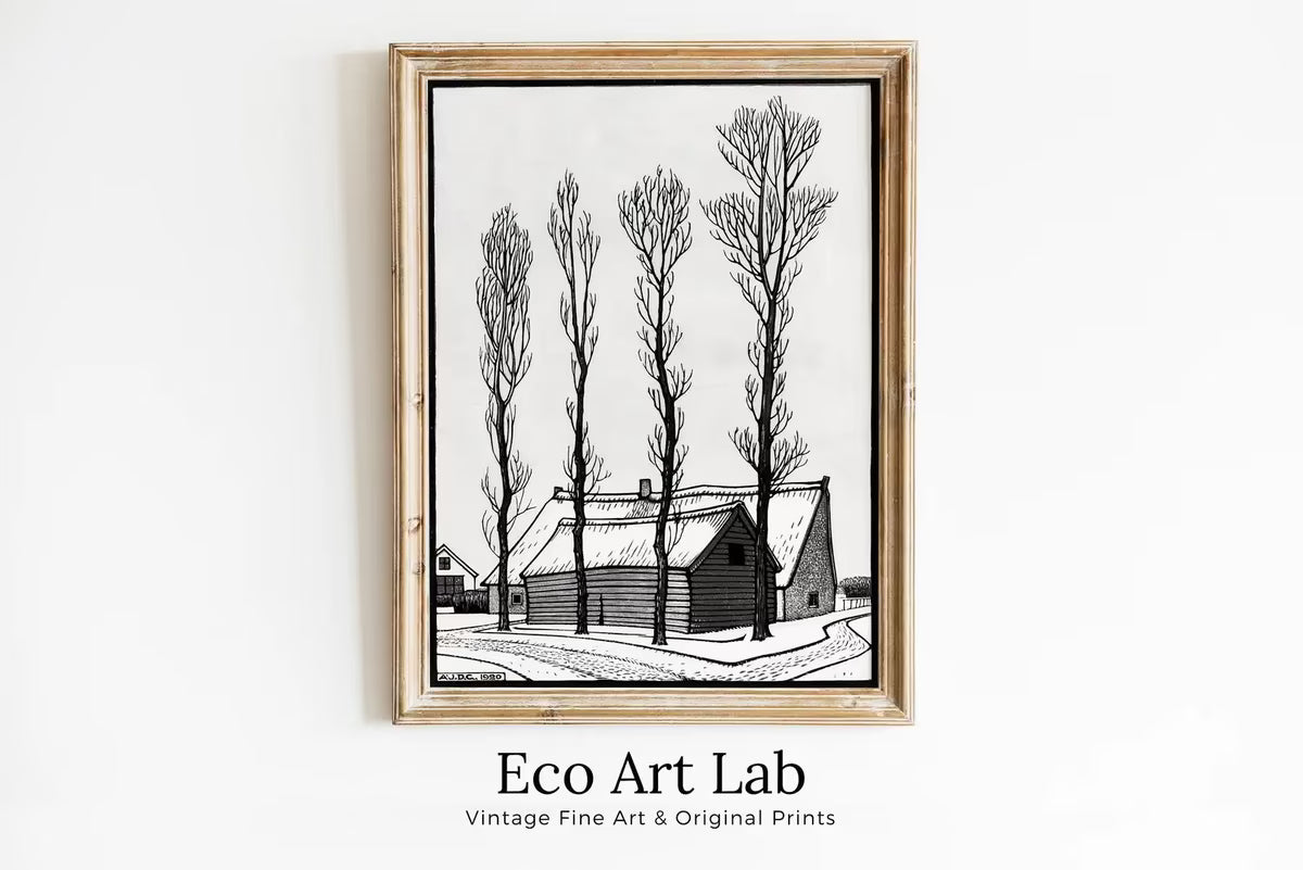 Winter Scene Vintage Art Nouveau Print. Instant Download Black and White Print. Julie De Graag Poster Printable Wall Art. Art Nouveau Poster – Printable Wall Art