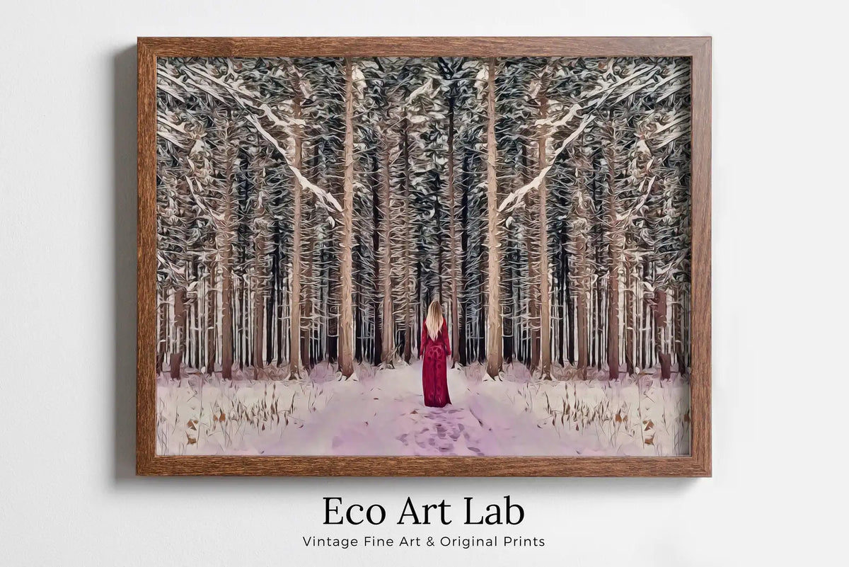 Framed view of Woman Entering Forest, Fantasy Art Print Digital Painting, Abstract Printable Wall Art, Nature Print Digital Art Instant Download – printable wall art digital download.