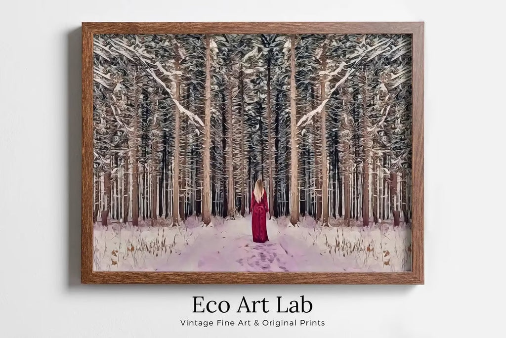 Woman Entering Forest, Fantasy Art Print Digital Painting, Abstract Printable Wall Art, Nature Print Digital Art Instant Download – Printable Wall Art
