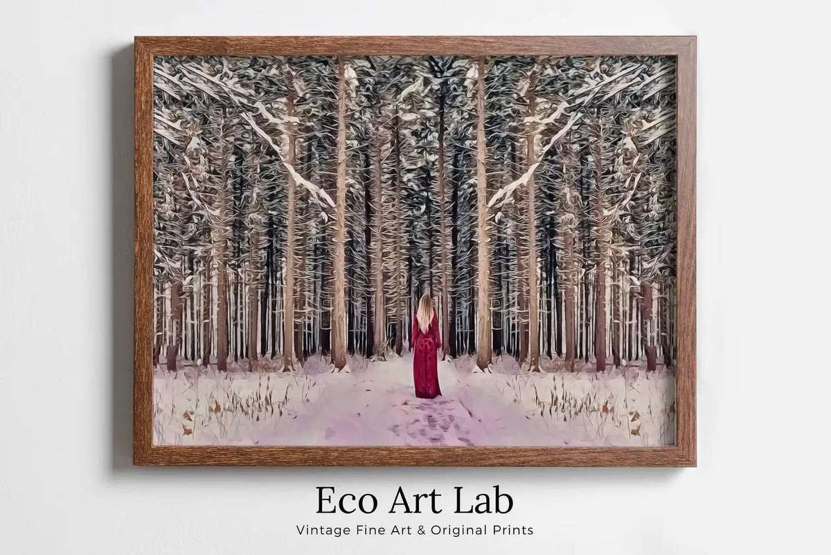 Woman Entering Forest, Fantasy Art Print Digital Painting, Abstract Printable Wall Art, Nature Print Digital Art Instant Download – Printable Wall Art