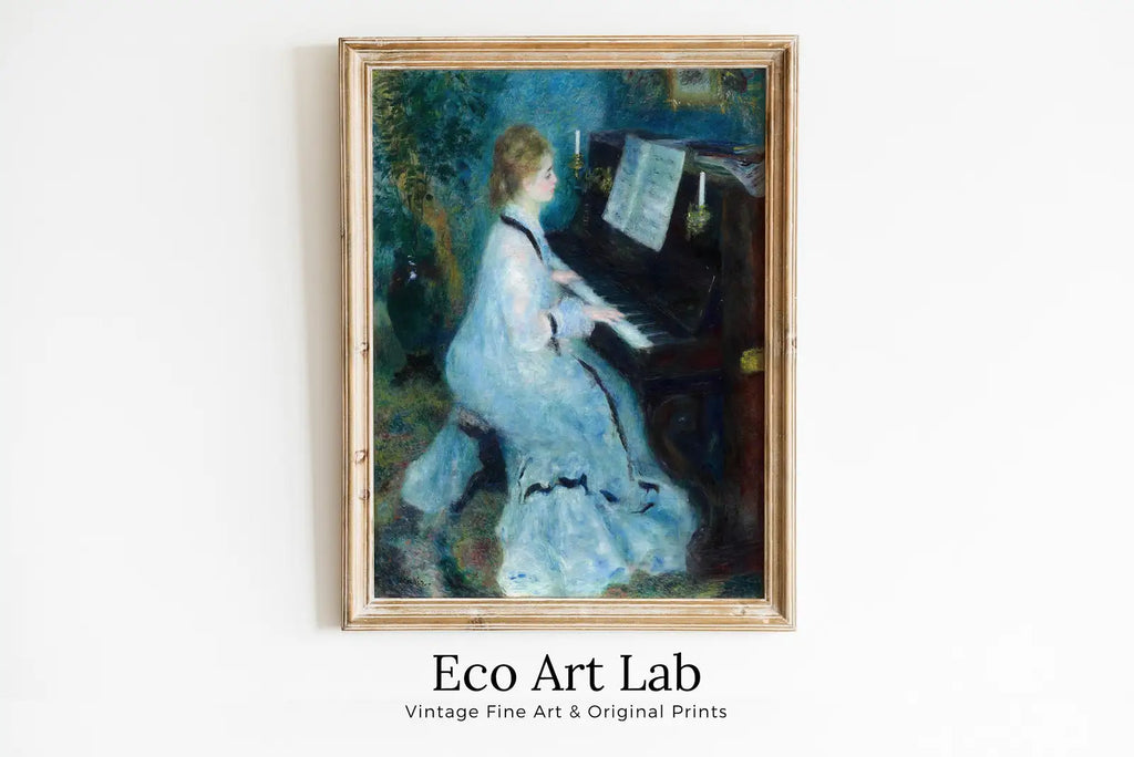 Framed view of Woman Pianist – printable wall art digital download. (variation 1)