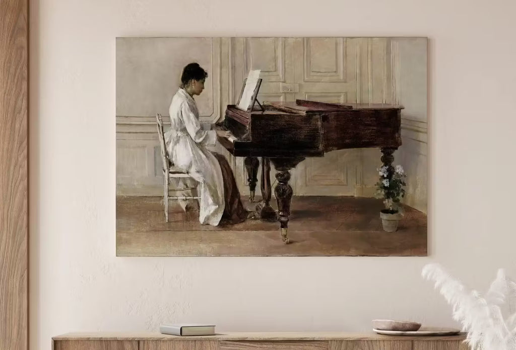 Woman Pianist | Vintage Oil Painting Printable | Rustic Antique Print | Musician Portrait Downloadable | Vintage Woman Playing Piano – Printable Wall Art