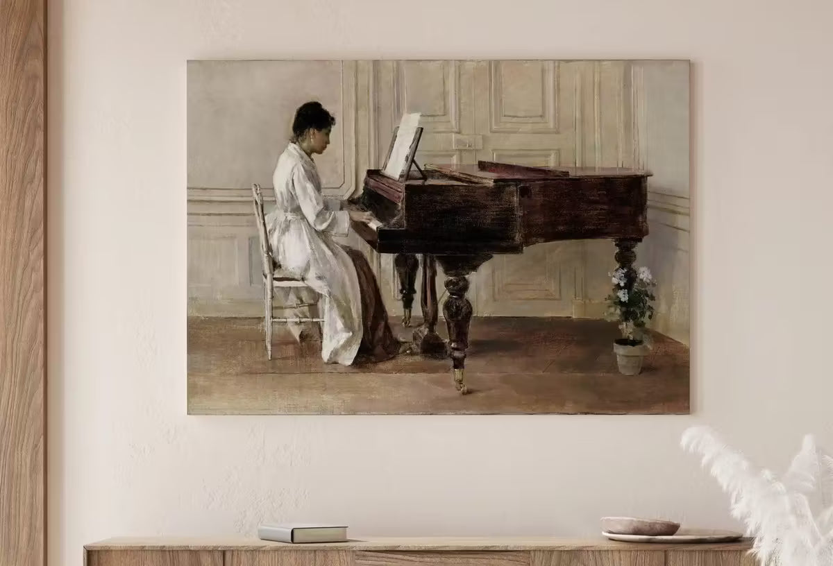 Woman Pianist | Vintage Oil Painting Printable | Rustic Antique Print | Musician Portrait Downloadable | Vintage Woman Playing Piano – Printable Wall Art
