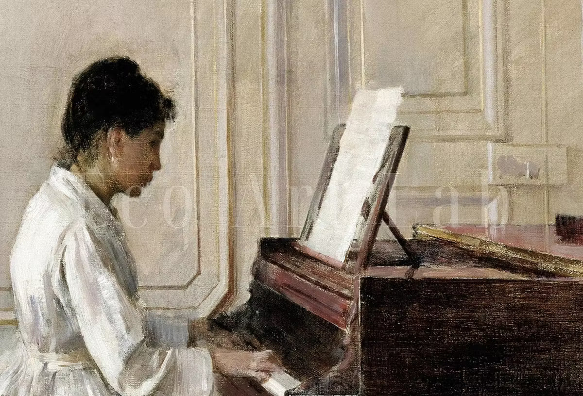 Woman Pianist | Vintage Oil Painting Printable | Rustic Antique Print | Musician Portrait Downloadable | Vintage Woman Playing Piano – Printable Wall Art