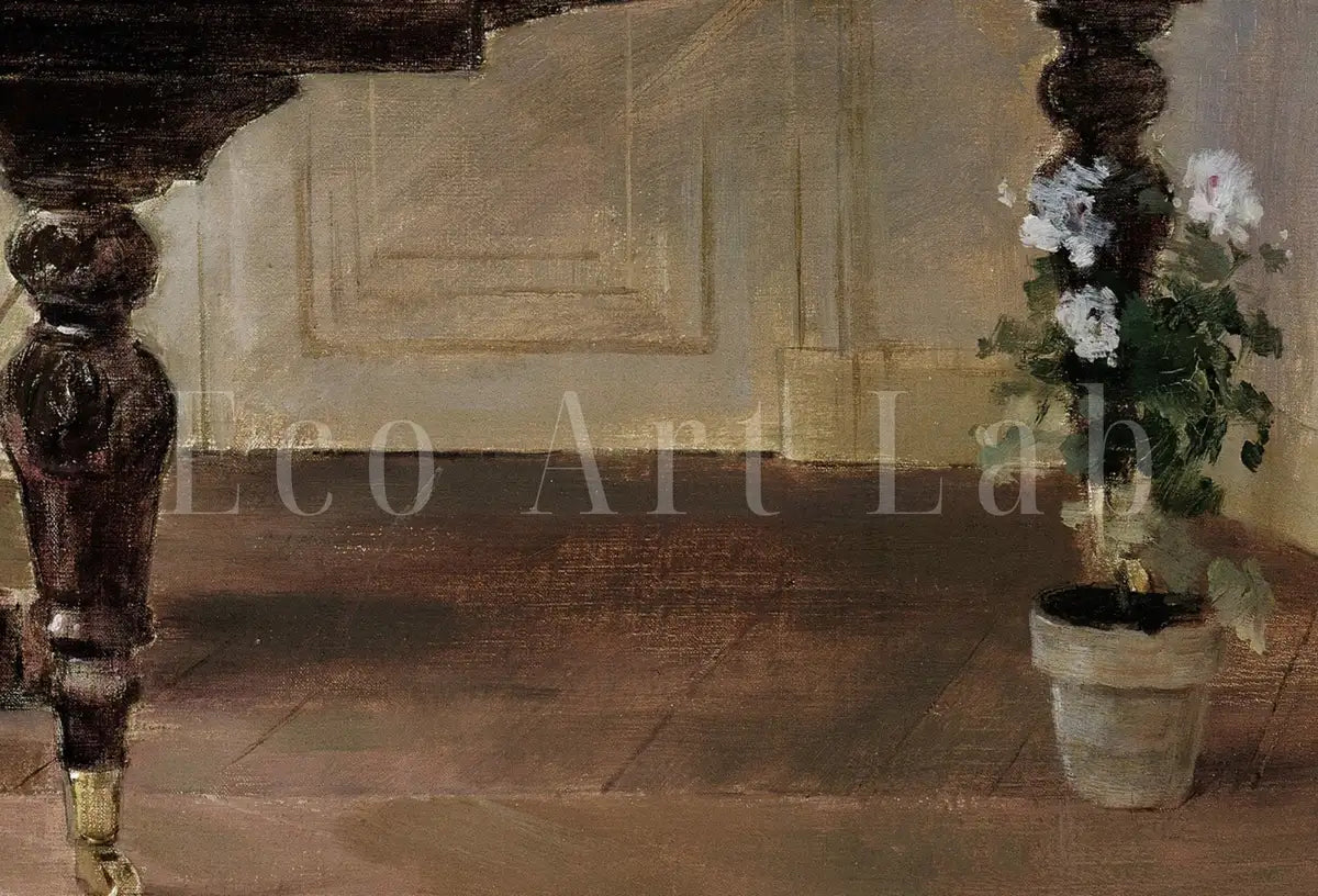 Femme pianiste d’après une peinture à l’huile vintage : Transformez votre mur avec cette impression rustique de femme jouant du piano. Le style vintage apportera une ambiance chaleureuse.