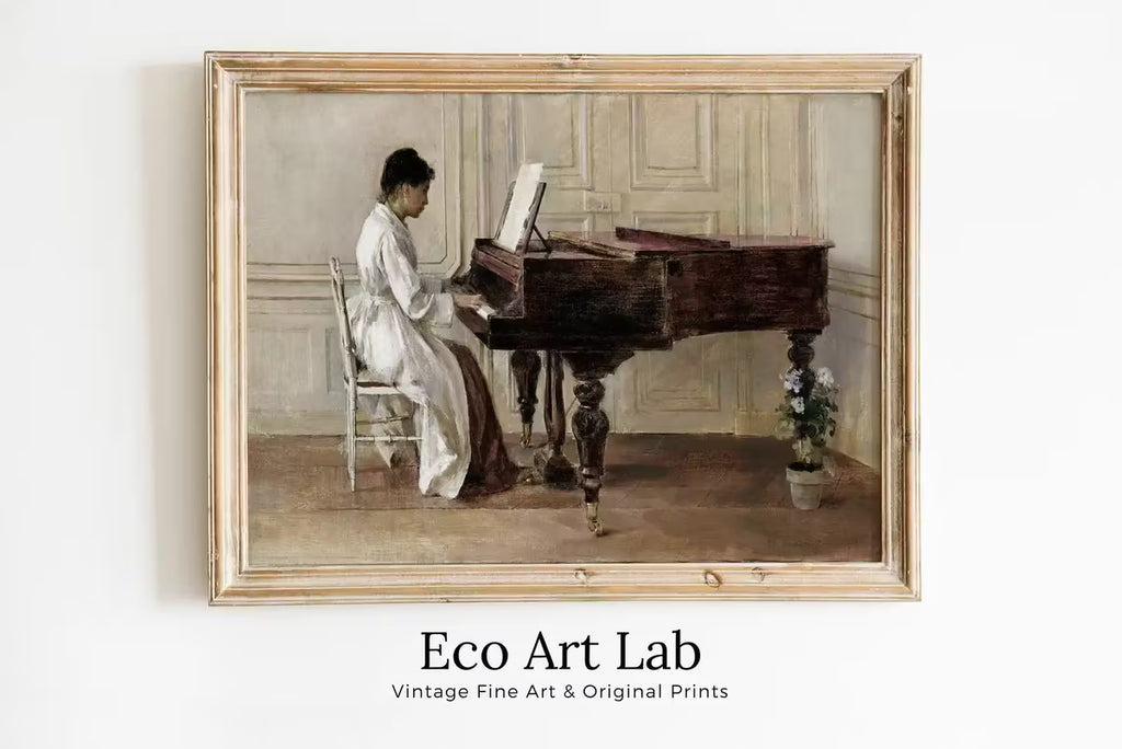 Woman Pianist | Vintage Oil Painting Printable | Rustic Antique Print | Musician Portrait Downloadable | Vintage Woman Playing Piano – Printable Wall Art