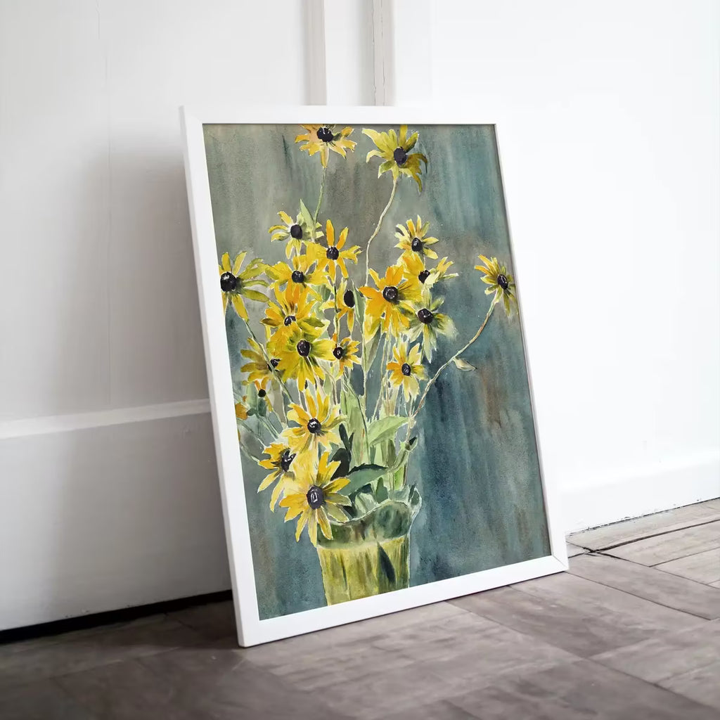 Yellow Flowers Vase Still Art Vintage Print. Botanical Painting Still Life Printable Digital Wall Art. Antique Retro Style Instant Download – Printable Wall Art