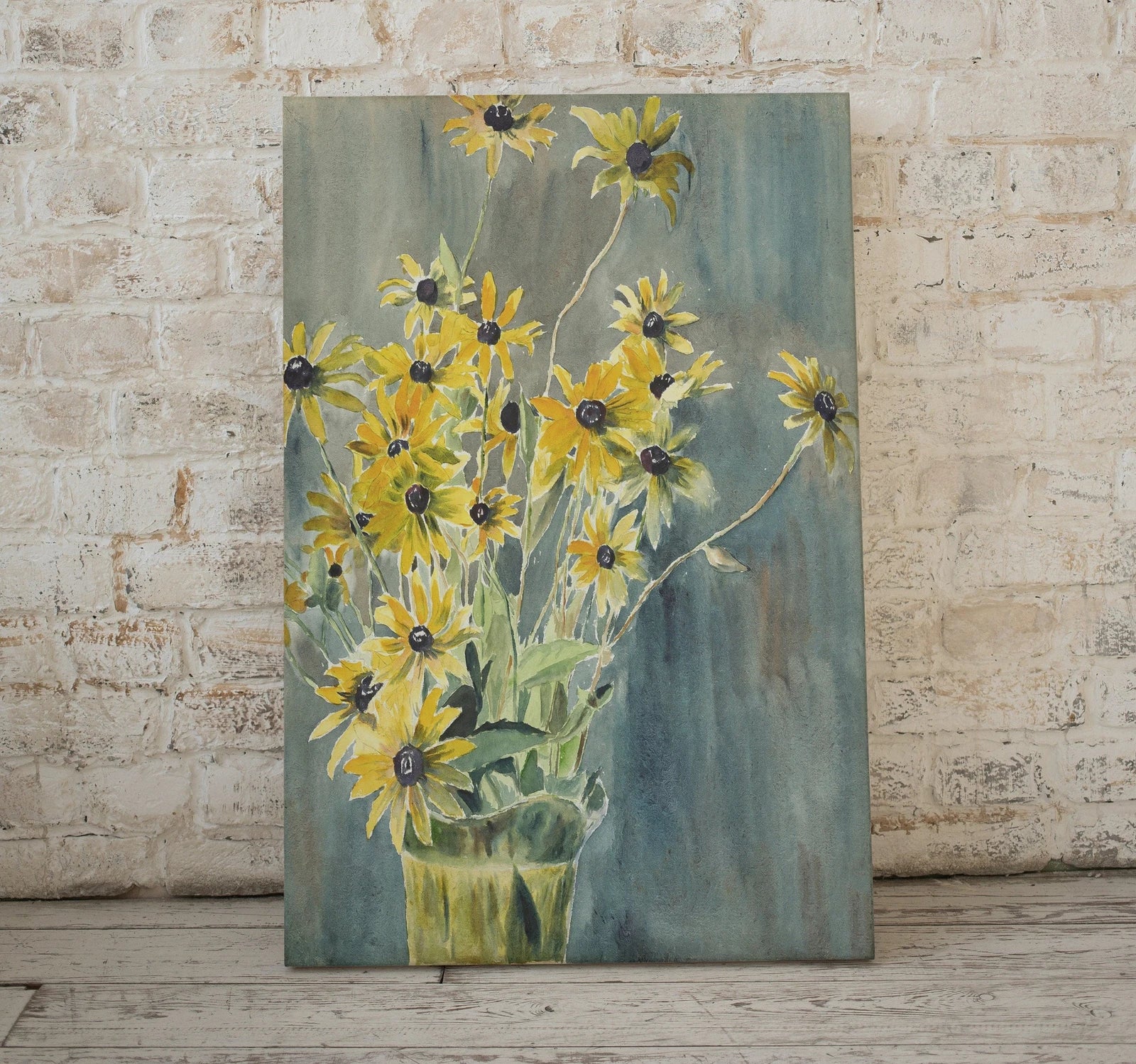 Vase de fleurs jaunes. Impression d’art vintage de nature morte. Peinture botanique de vase de fleurs imprimable pour le mur. Style rétro antique. Téléchargement instantané.