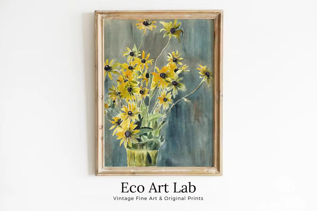 Yellow Flowers Vase Still Art Vintage Print. Botanical Painting Still Life Printable Digital Wall Art. Antique Retro Style Instant Download – Printable Wall Art