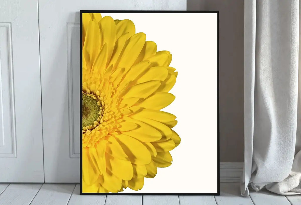 Detail view of artwork from Yellow Gerbera Daisy Painting Printable Wall Art, Daisy Flower Print, Floral Instant Digital Download Minimalist Botanical Decor. (variation 2)