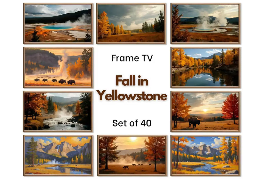 Yellowstone Fall Frame TV Art - National Park Fall Wall Art - Yellowstone Autumn Landscape and Mountain Art - Samsung Frame TV Art Set of 40 – Frame TV Art Set