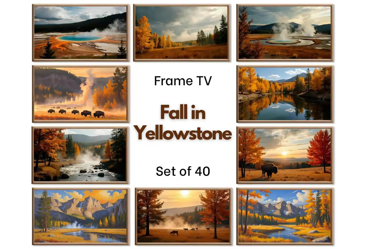 Yellowstone Fall Frame TV Art - National Park Fall Wall Art - Yellowstone Autumn Landscape and Mountain Art - Samsung Frame TV Art Set of 40 – Frame TV Art Set