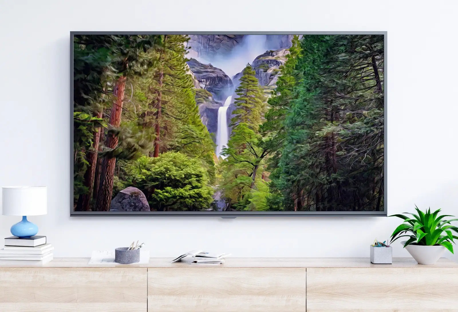 Included artwork preview showing first selection of artworks from Yosemite Falls Landscape National Park Frame TV Art. Digital Download Mountain Wall Art, Artwork for The Frame TV, Art for Samsung Frame.